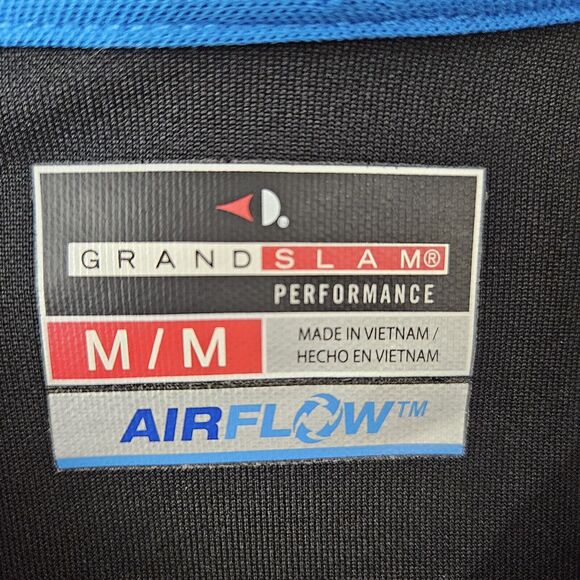 Grand Slam Performance Mens M Polo Shirt Short Sleeve Black Gray Blue Colorblock - Picture 3 of 9